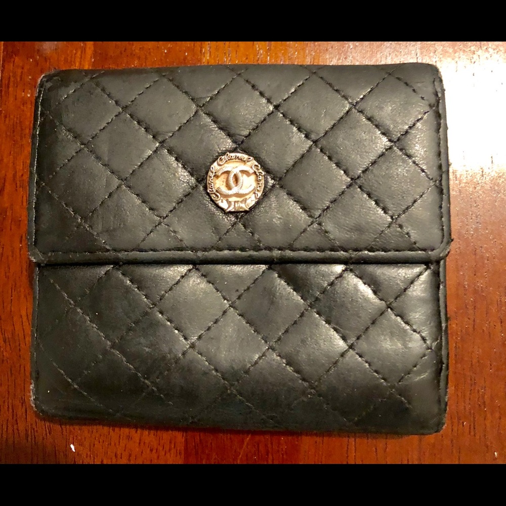 Chanel bifold black and lavender wallet